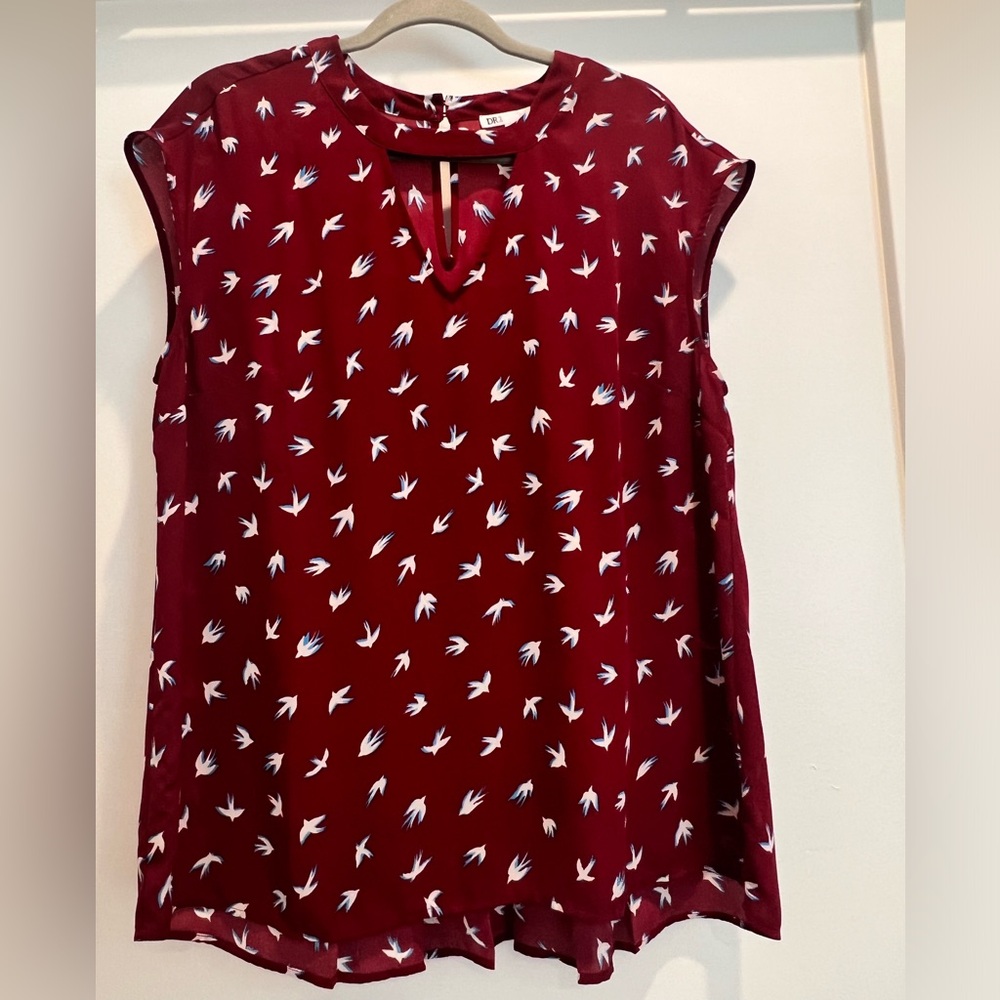 DR2 Blouse in a rich red with White Birds